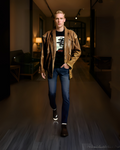 Men’s Tan Leather Jacket – Classic Utility Fit