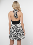 Monochrome Tropical Halter Dress - revolutionfashionwear