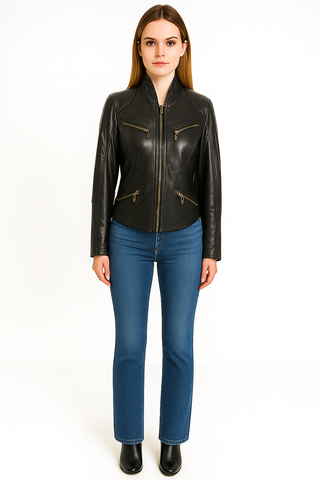 Revolution Ladies Fitted Leather Moto Jacket - revolutionfashionwear