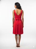 Red Embellished Waist Dress – Knee-Length with Back Bow - revolutionfashionwear