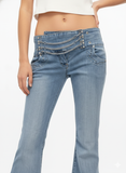 Low-Rise Chain Detail Flared Jeans - revolutionfashionwear