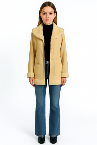 Revolution Ladies Cream Shearling-Trimmed Jacket - revolutionfashionwear