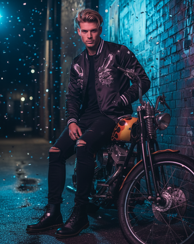 Embroidered Eagle Satin Bomber Jacket - revolutionfashionwear