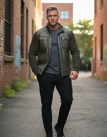 Modern Textured Knit & Leather-Look Jacket - revolutionfashionwear