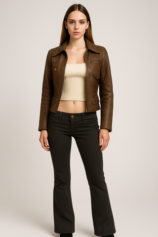 Revolution Ladies Brown Leather Jacket - revolutionfashionwear