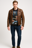 Distressed Brown Leather Biker Jacket – Vintage Rebel Edition - revolutionfashionwear