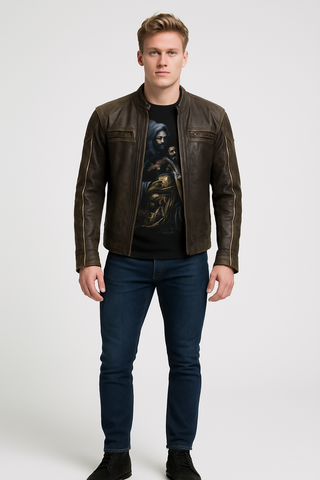 Vintage Brown Café Racer Leather Jacket – Washed Warrior Edition - revolutionfashionwear