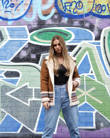 Faux Shearling Trench Coat & High-Waisted Wide-Leg Jeans Set Tan & Light Wash - revolutionfashionwear