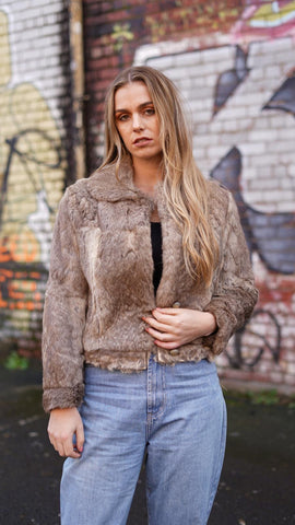 Faux Fur Cropped Jacket & High-Waisted Wide-Leg Jeans Set - revolutionfashionwear