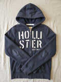 Hollister block logo zip hoodie in navy