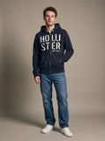 Hollister block logo zip hoodie in navy