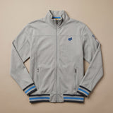 Grey retro zip track jacket with blue stripe trim
