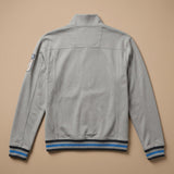 Grey retro zip track jacket with blue stripe trim