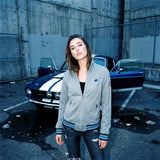 Grey retro zip track jacket with blue stripe trim