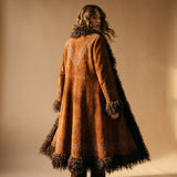 Vintage tan suede afghan coat with curly shearling trim