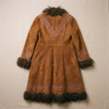 Vintage tan suede afghan coat with curly shearling trim