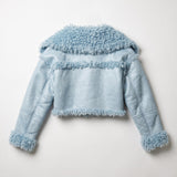 Pale blue cropped shearling aviator jacket