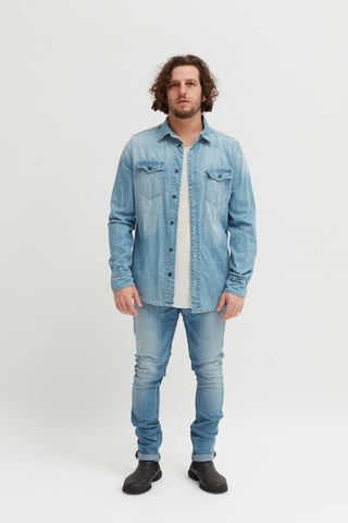 Mens 'RES' Label Denim Shirt - revolutionfashionwear