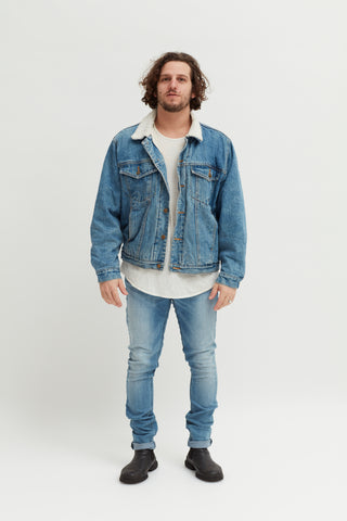 Mens 'Booee' Label Denim Sherpa Jacket - revolutionfashionwear