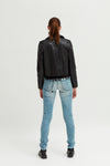 Ladies Revolution Label Cropped PU Crocodile Print Jacket - revolutionfashionwear