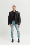 Ladies 'Black Rose' Label Black Biker Jacket - revolutionfashionwear