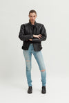 Ladies 'Black Rose' Label Black Biker Jacket - revolutionfashionwear