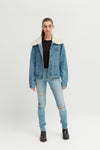 Ladies Denim Sherpa Cropped Jacket - revolutionfashionwear